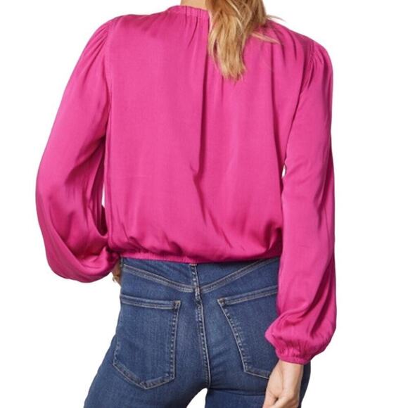 NWT Evereve Cloth & Stone Luxe Satin Banded Blouse Berryfizz Pink Womens Size XS - Picture 2 of 11